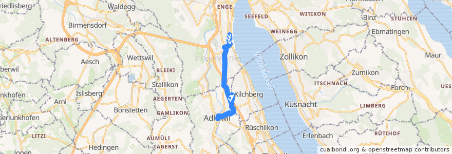 Mapa del recorrido Bus 185: Zürich, Bahnhof Wollishofen → Adliswil, Bahnhof de la línea  en زوریخ.