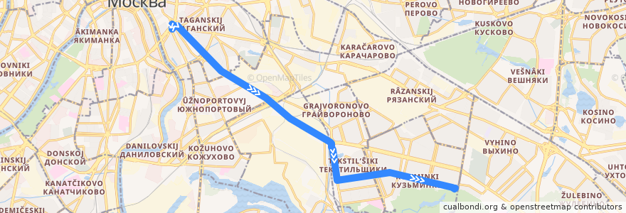 Mapa del recorrido Троллейбус №27: Метро "Таганская" - Ветеринарная академия de la línea  en Юго-Восточный административный округ.