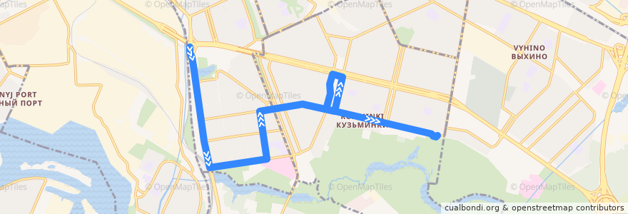 Mapa del recorrido Автобус №В: Метро "Текстильщики" - Ветеринарная академия de la línea  en Юго-Восточный административный округ.