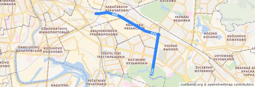 Mapa del recorrido Автобус №29к: Кузьминский парк - Хохловка de la línea  en Südöstlicher Verwaltungsbezirk.
