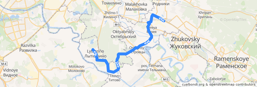 Mapa del recorrido Автобус №85: Станция Быково - Островцы - Лыткарино de la línea  en Oblast de Moscou.