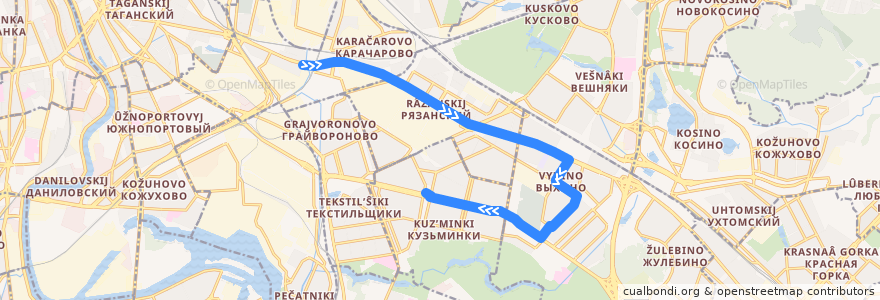 Mapa del recorrido Автобус №143к: Хохловка - Метро "Кузьминки" de la línea  en 东南行政区.