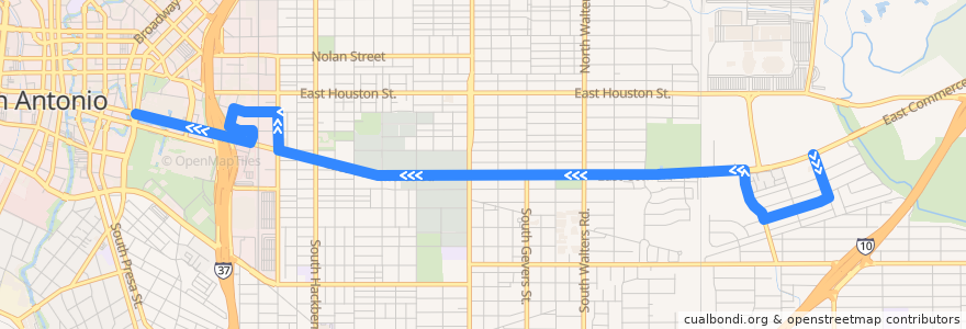 Mapa del recorrido East Commerce Frequent de la línea  en سان أنطونيو.
