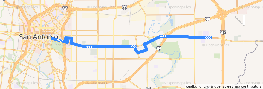 Mapa del recorrido East Commerce Frequent de la línea  en سان أنطونيو.
