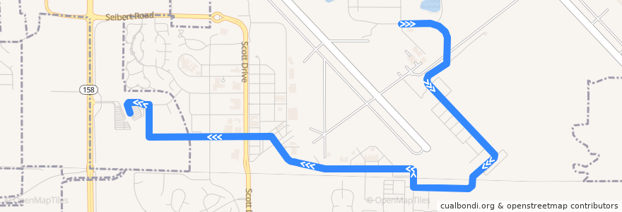 Mapa del recorrido MetroBus 21X Scott AFB-East Base Shuttle (westbound) de la línea  en イリノイ州.