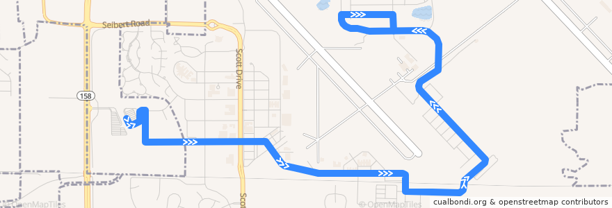Mapa del recorrido MetroBus 21X Scott AFB-East Base Shuttle (eastbound) de la línea  en Иллинойс.