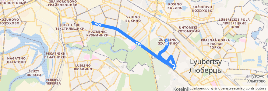 Mapa del recorrido Автобус №89: 2-й микрорайон Жулебина - Метро "Кузьминки" de la línea  en South-Eastern Administrative Okrug.