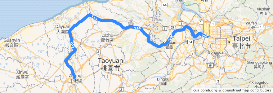 Mapa del recorrido 桃園國際機場捷運 (西向) de la línea  en Taiwan maritime boundary.