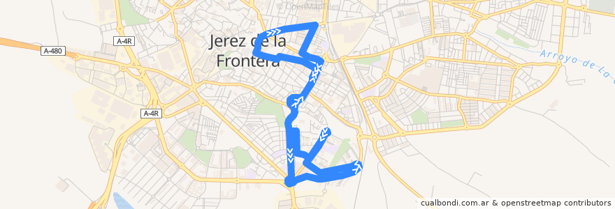 Mapa del recorrido Linea Bus 1 San Telmo de la línea  en Херес-де-ла-Фронтера.