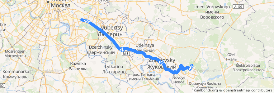 Mapa del recorrido Маршрутка №525: Раменское - метро Кузьминки de la línea  en 莫斯科州.
