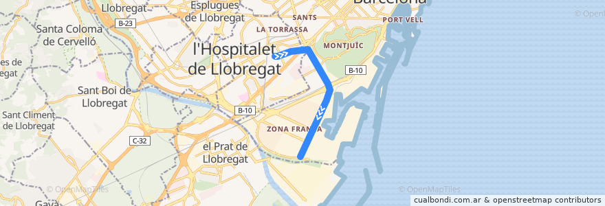 Mapa del recorrido L10 Sud de la línea  en Barcelonés.