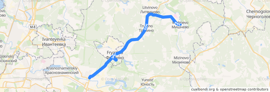 Mapa del recorrido Автобус 33: Мишнево — Щёлково de la línea  en городской округ Щёлково.