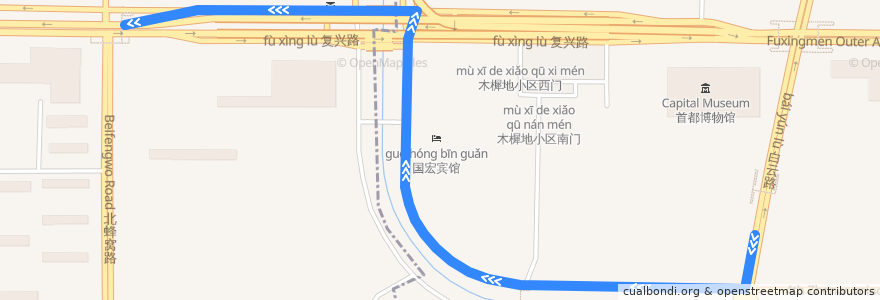 Mapa del recorrido Bus 308: 白云路 => 衙门口 de la línea  en Pekin.