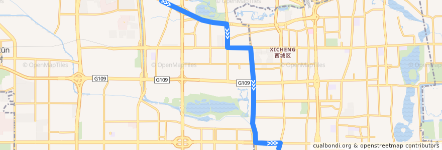 Mapa del recorrido Trolleybus 114: 南坞 => 白云路 de la línea  en Beijing.