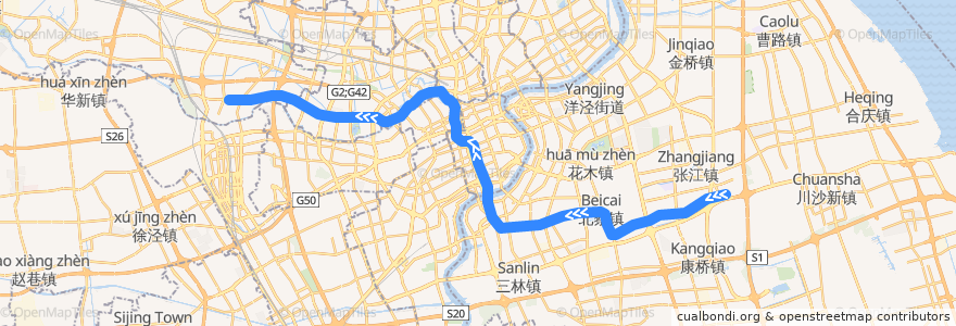 Mapa del recorrido Metro 13号线: 张江路 → 金运路 de la línea  en Xangai.