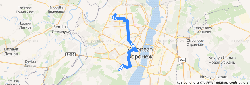 Mapa del recorrido Автобус №5А: Пожарное училище - Бульвар Победы de la línea  en Voronezh.