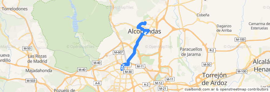 Mapa del recorrido Bus 153: Plaza Castilla → Alcobendas → SS de los Reyes (Rosa de Luxemburgo) de la línea  en Comunidad de Madrid.
