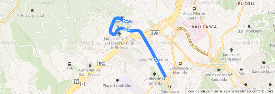 Mapa del recorrido Tramvia Blau: Plaça Dr. Andreu => Plaça Kennedy de la línea  en Barcelone.