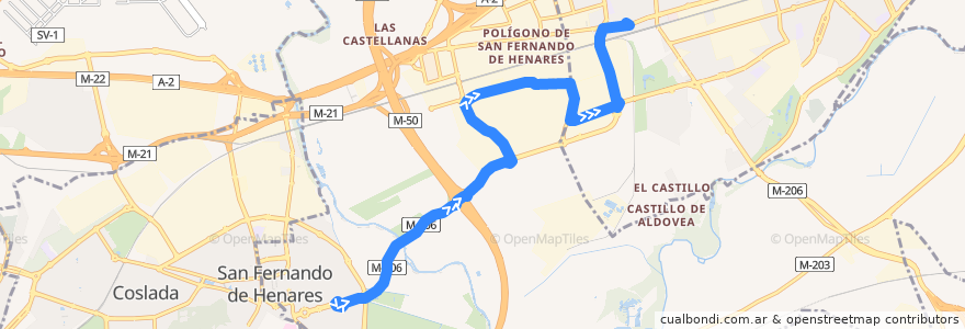 Mapa del recorrido Bus 220: San Fernando de Henares → Torrejón de Ardoz de la línea  en Comunidade de Madrid.