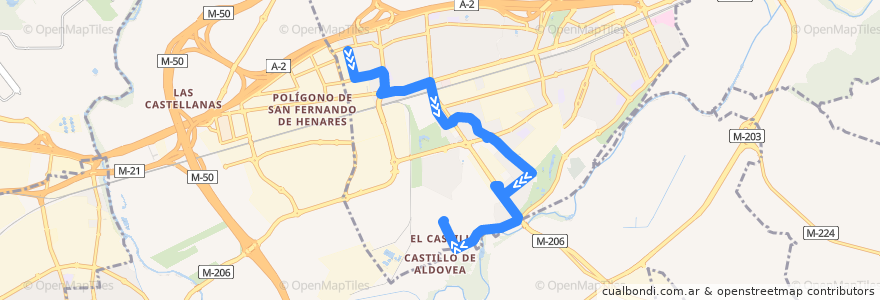 Mapa del recorrido Bus L2: Las Fronteras → Barrio del Castillo de la línea  en Community of Madrid.