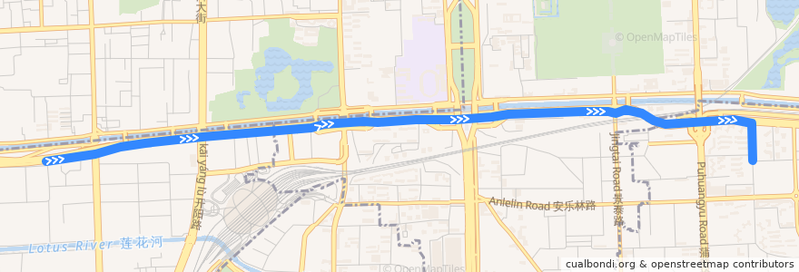 Mapa del recorrido Bus 特3: 造甲村东 => 武圣北路 de la línea  en Pequim.