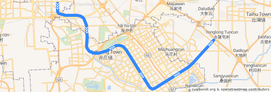 Mapa del recorrido Subway YZ: 宋家庄 => 亦庄火车站 de la línea  en Pekín.