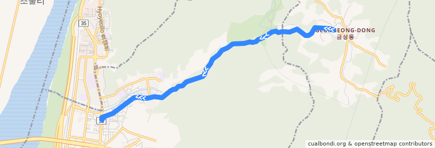 Mapa del recorrido 금정1 de la línea  en 北區.
