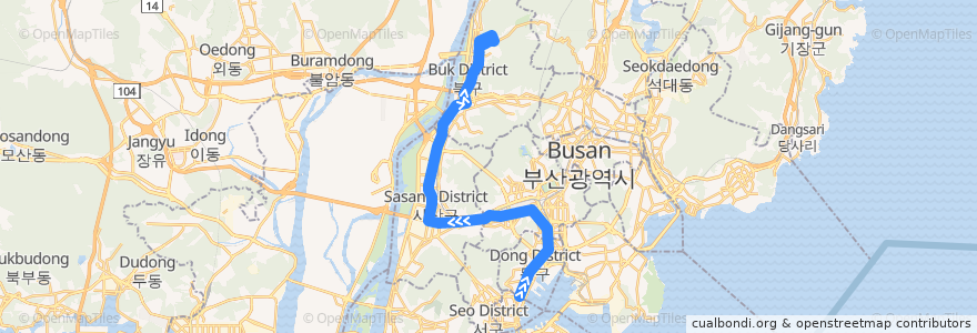 Mapa del recorrido 59 de la línea  en Busan.