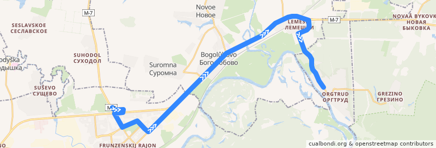 Mapa del recorrido Автобус №3c: Гипермаркет "Глобус" => Оргтруд de la línea  en Vladimir Oblast.