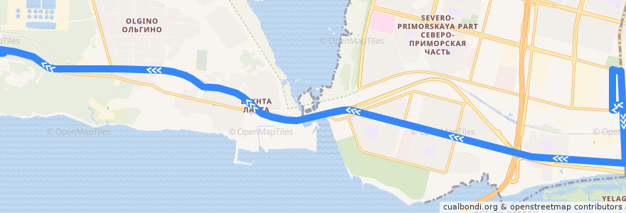 Mapa del recorrido Автобус № 110: станция метро «Старая Деревня» => мотель "Ольгино" de la línea  en Приморский район.