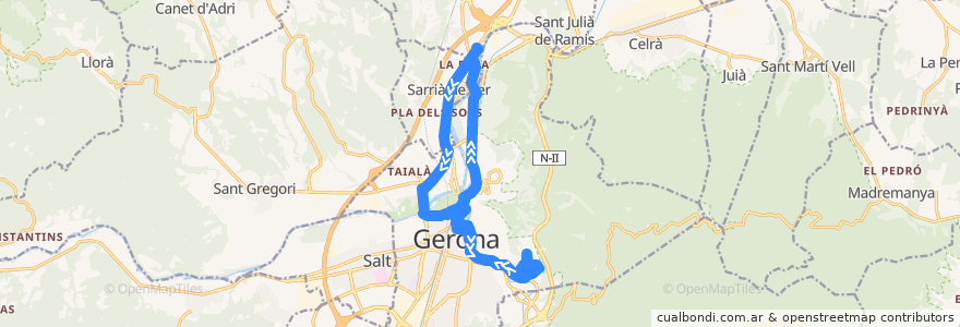 Mapa del recorrido L6 Vila-Roja - Girona - Sarrià de Ter de la línea  en Girona.