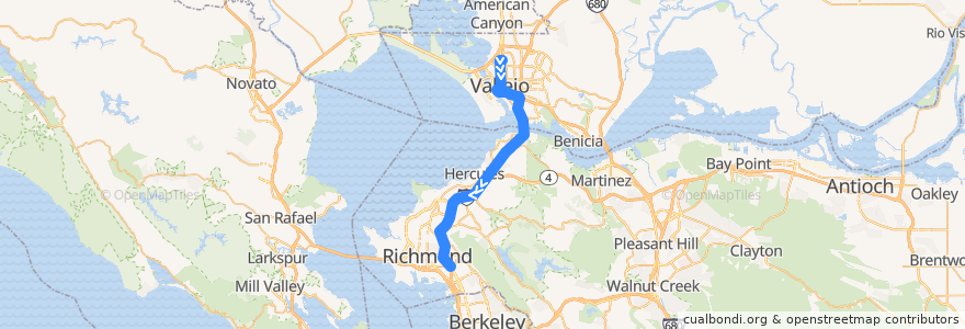 Mapa del recorrido SolanoExpress Red Line: Sereno Transit Center => Vallejo Transit Center => El Cerrito del Norte BART (early mornings) de la línea  en California.