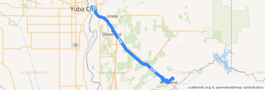 Mapa del recorrido Wheatland de la línea  en Yuba County.