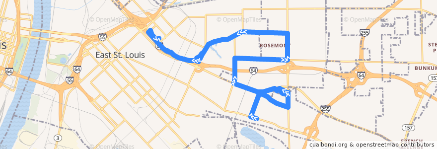 Mapa del recorrido MetroBus 6 Rosemont (westbound) de la línea  en Illinois.