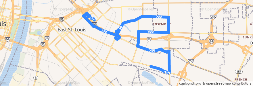 Mapa del recorrido MetroBus 6 Rosemont (eastbound) de la línea  en Illinois.