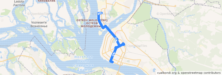 Mapa del recorrido Автобус 7: улица Кедрова - Морской-речной вокзал de la línea  en Arkhangelsk Urban Okrug.
