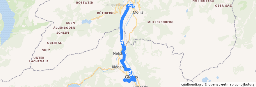 Mapa del recorrido Bus 502: Näfels-Mollis, Bahnhof => Glarus, Pfrundhaus de la línea  en Glarus.