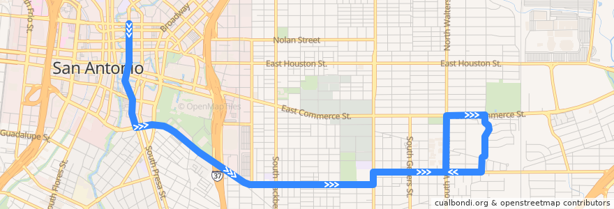 Mapa del recorrido Martin Luther King de la línea  en San Antonio.