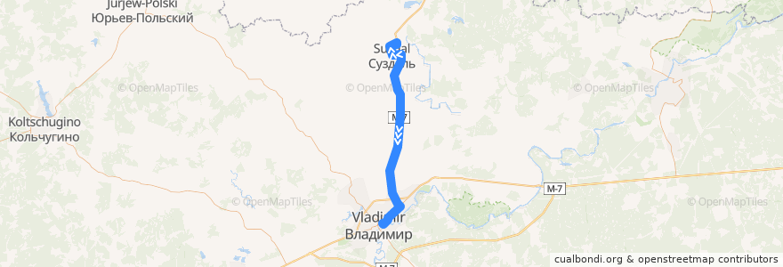 Mapa del recorrido Автобус №159: Автовокзал (Суздаль) -> г.Владимир de la línea  en Oblast de Vladimir.