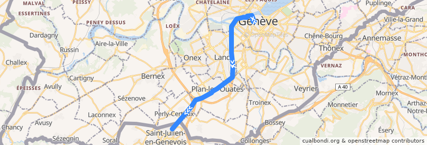 Mapa del recorrido Bus D: Bel-Air -> Saint-Julien SNCF de la línea  en 日內瓦.