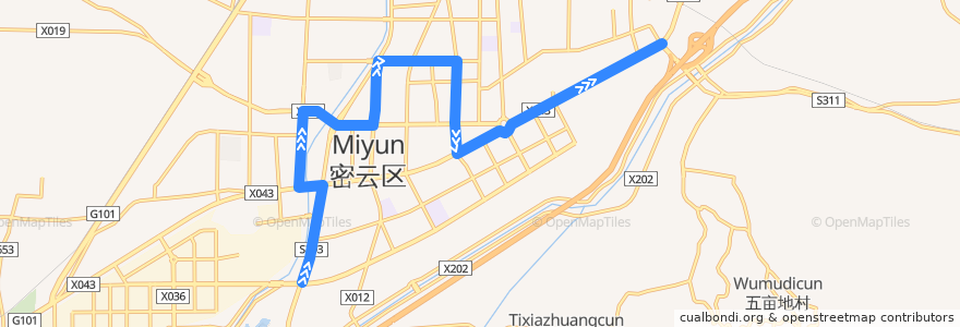 Mapa del recorrido Bus 980: 东直门外 => 密云汽车站 de la línea  en Pekín.