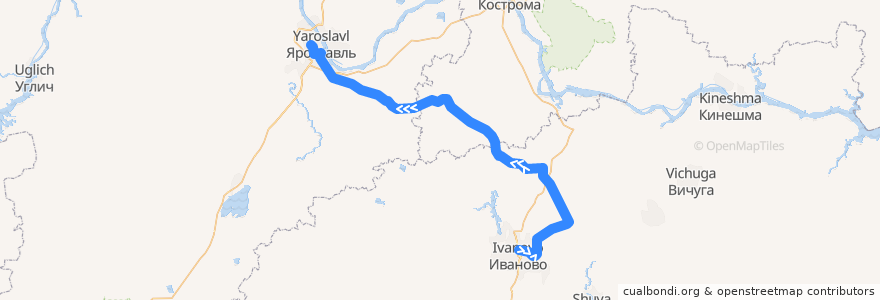 Mapa del recorrido Поезд: Иваново - Ярославль de la línea  en Central Federal District.