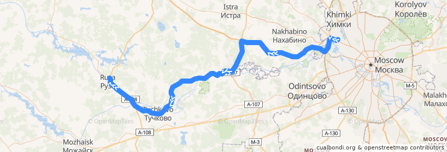 Mapa del recorrido Автобус №455: Станция метро "Тушинская" - Руза de la línea  en Oblast de Moscou.
