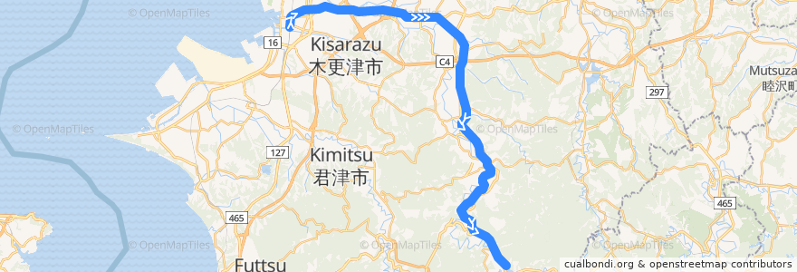 Mapa del recorrido JR久留里線 de la línea  en Chiba Prefecture.
