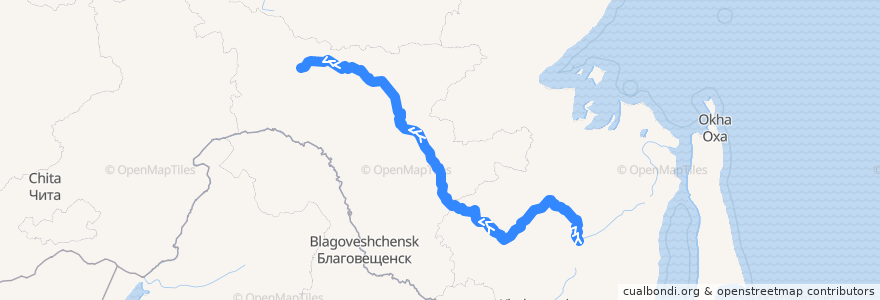 Mapa del recorrido Поезд № 363/364: Комсомольск-на-Амуре — Тында de la línea  en Föderationskreis Ferner Osten.