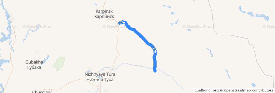 Mapa del recorrido Серов—Карпунино de la línea  en Northern Administrative District.