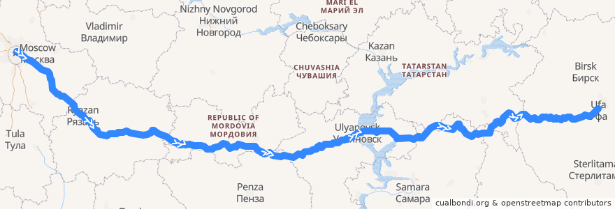 Mapa del recorrido Поезд 116Й: Москва — Уфа de la línea  en ロシア.