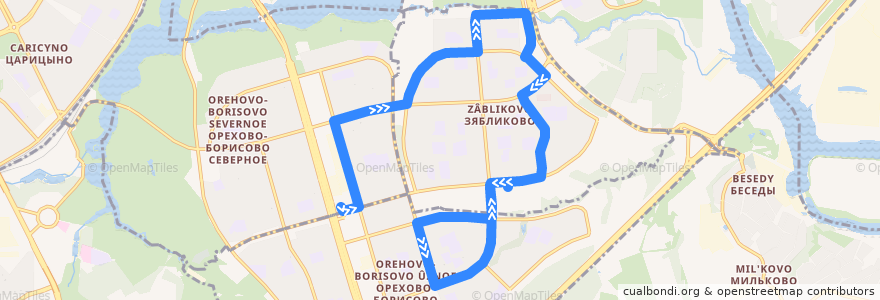 Mapa del recorrido Автобус №719: Метро "Домодедовская" - Метро "Красногвардейская" de la línea  en Южный административный округ.