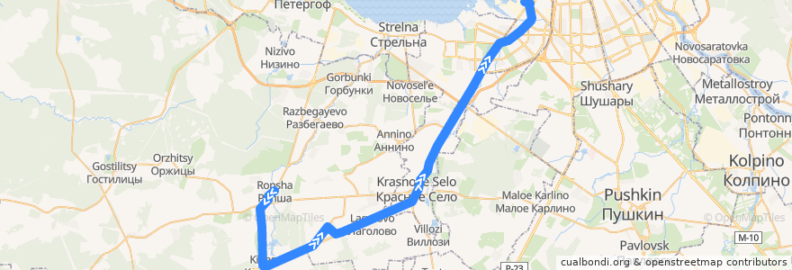 Mapa del recorrido Автобус № 481: Ропша => Санкт-Петербург, Кировский завод de la línea  en レニングラード州.