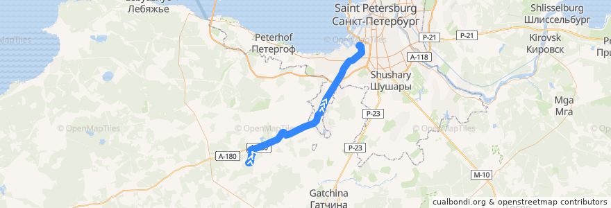 Mapa del recorrido Автобус № 484: Андреевка => Кировский завод de la línea  en Óblast de Leningrado.